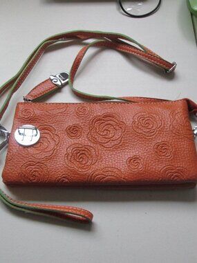 Mellow World Floral Orange Clutch Crossbody Purse Zip